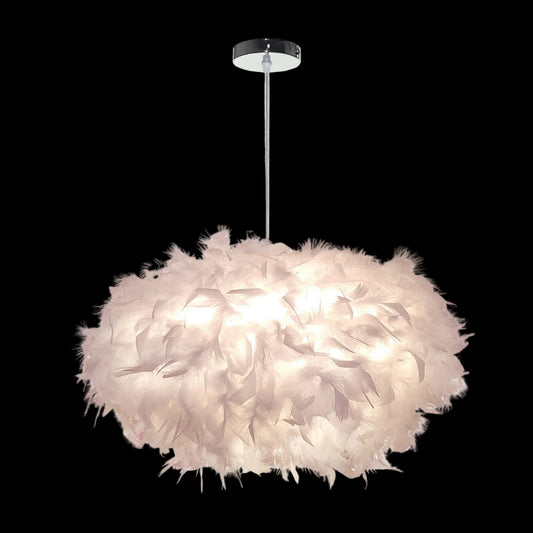 Feathered pendant light on a white background