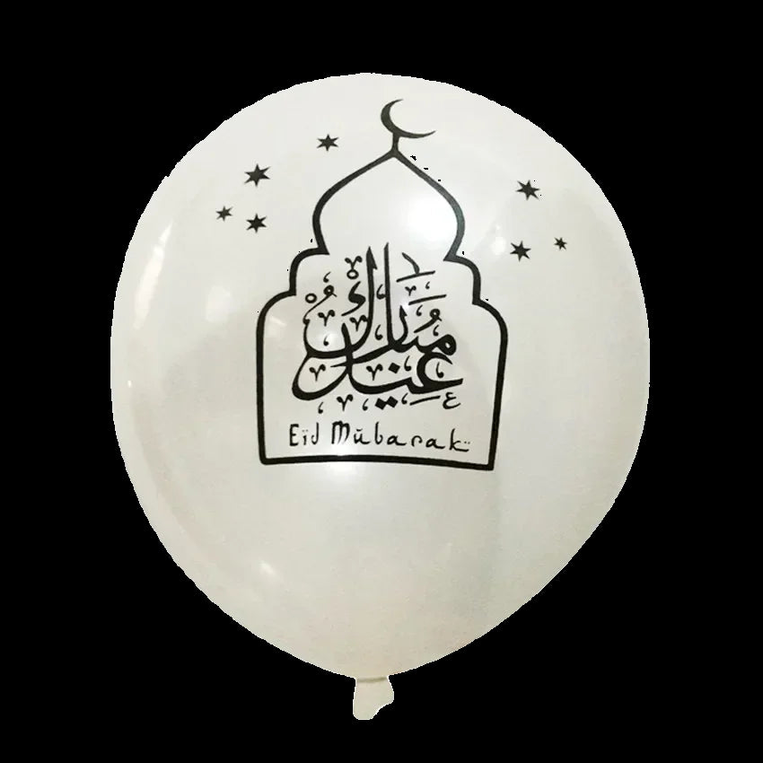 White balloon with black 'Eid Mubarak' design on a white background