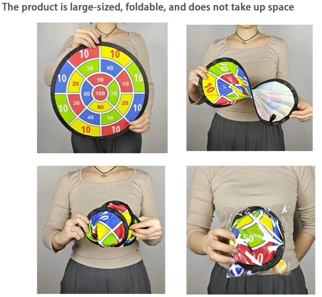 Comparison chart showing a large-sized, foldable product being held by a person against their body size.
