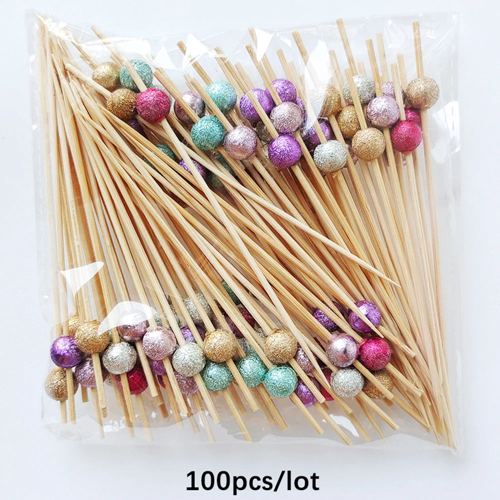Wedding Pearl Bamboo Wooden Cocktail Picks Fruit Picks Skewer Party Supplies Variety