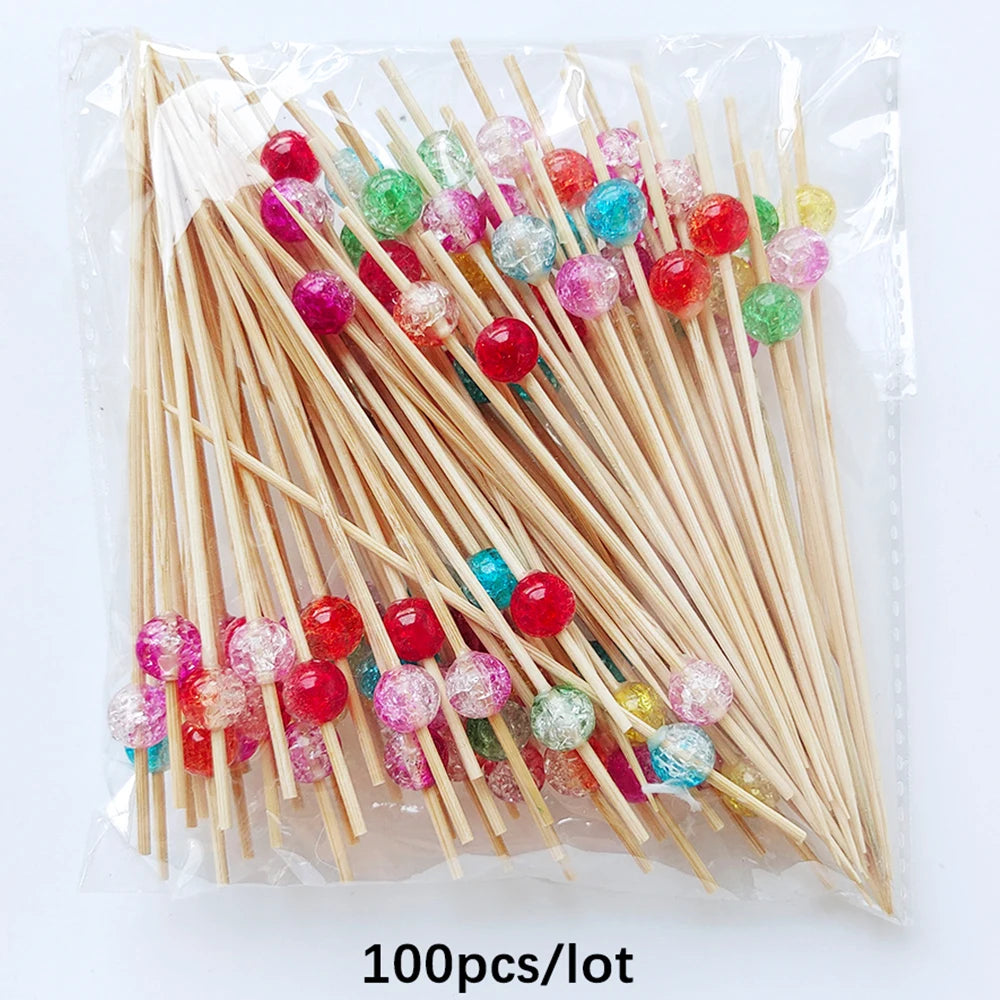 Wedding Pearl Bamboo Wooden Cocktail Picks Fruit Picks Skewer Party Supplies Variety