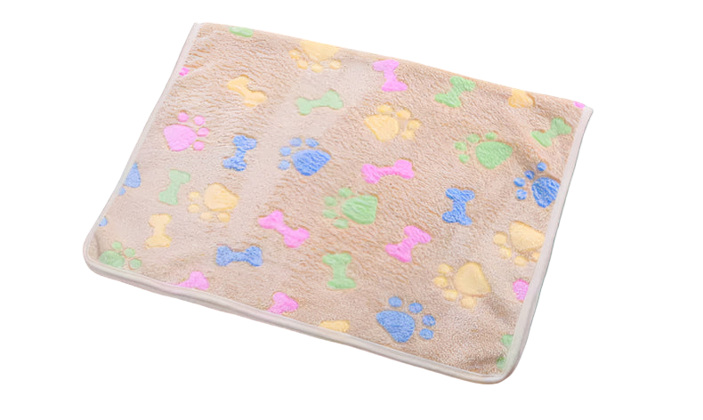 Pet mat with colorful paw and bone patterns on a beige background