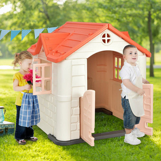 Kid's Playhouse Pretend Toy House For Boys and Girls 7 Pieces Toy Set-Pink