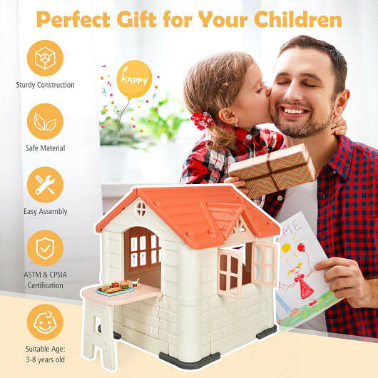 Kid's Playhouse Pretend Toy House For Boys and Girls 7 Pieces Toy Set-Pink