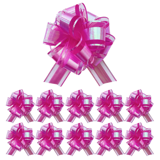 Set of pink gift bows with ribbons on a white background