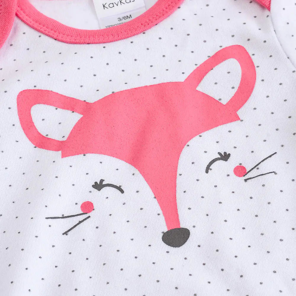 Baby outfit with pink fox design on a white background