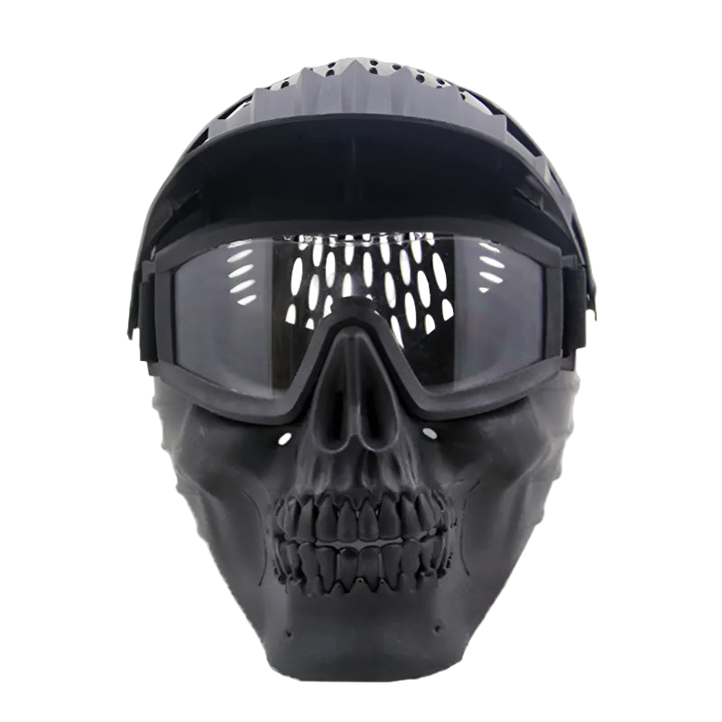 Black skull mask with goggles on a white background