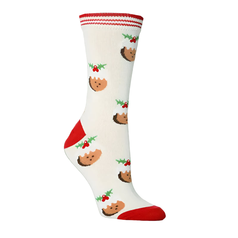 Socks with gingerbread man design on a white background