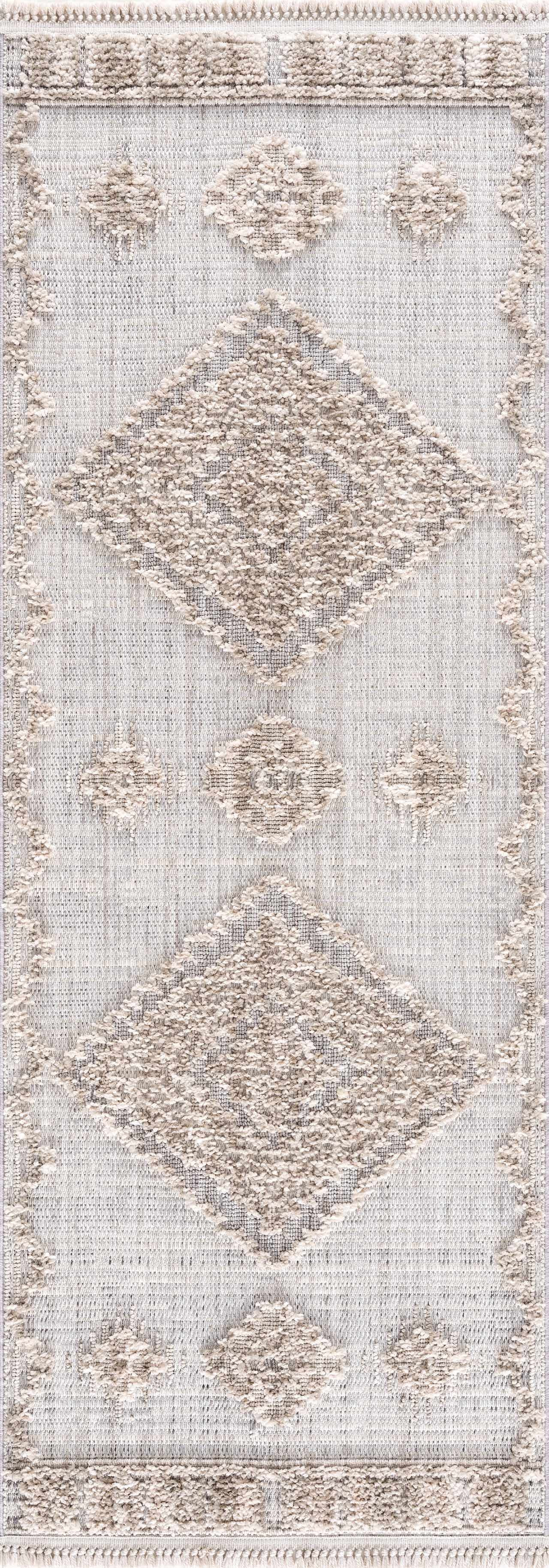 Decorative rug with geometric pattern on a light background