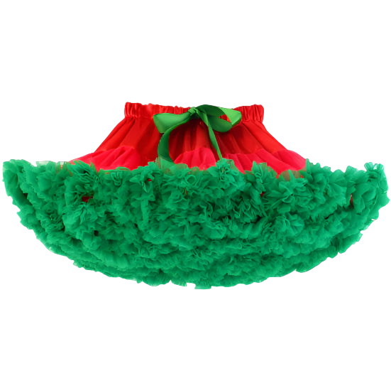 Green and red skirt with ruffled layers on a white background