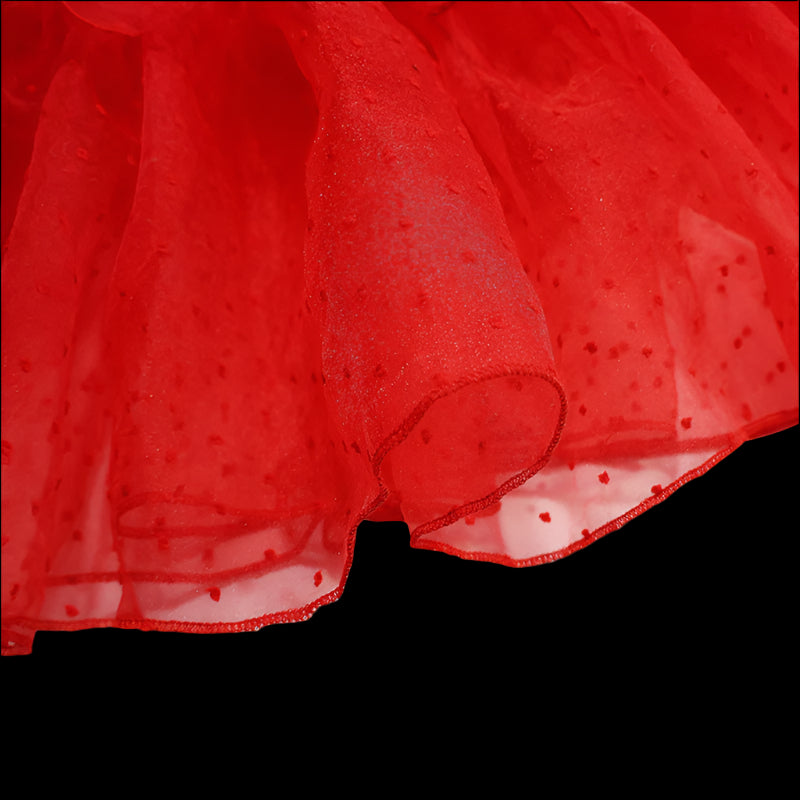 Close-up of a red sheer fabric with a white background