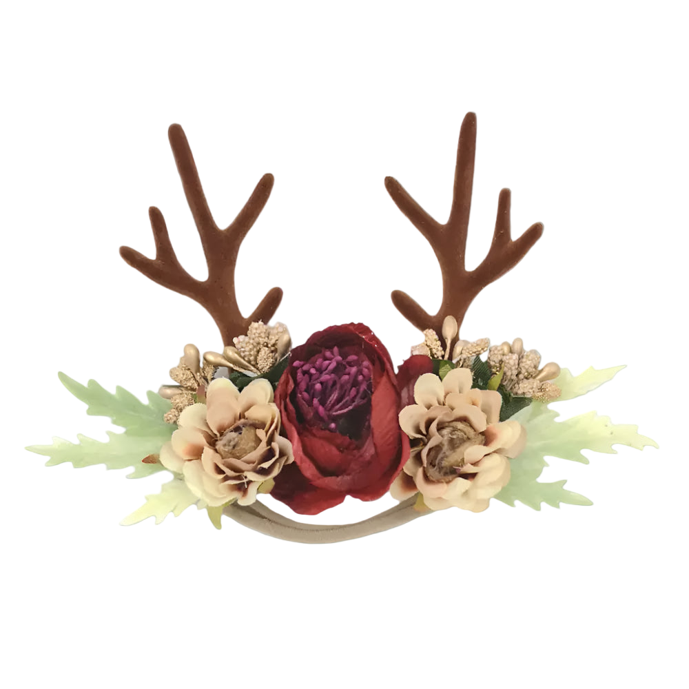 Decorative headband with antlers and flowers on a white background