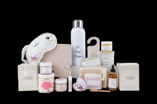 Collection of skincare and wellness products on a white background