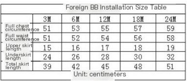 Foreign BB Installation Size Table with measurements in centimeters
