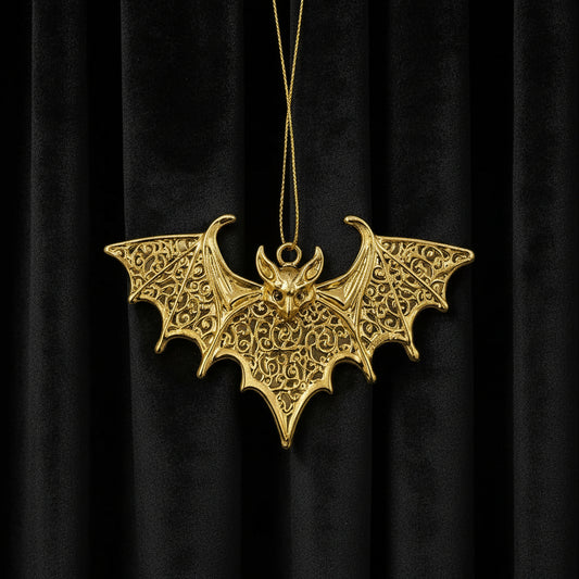 Bat Christmas Ornament Set - Gothic Metallic Tree Decor in Gold, Silver, and Antique Finish