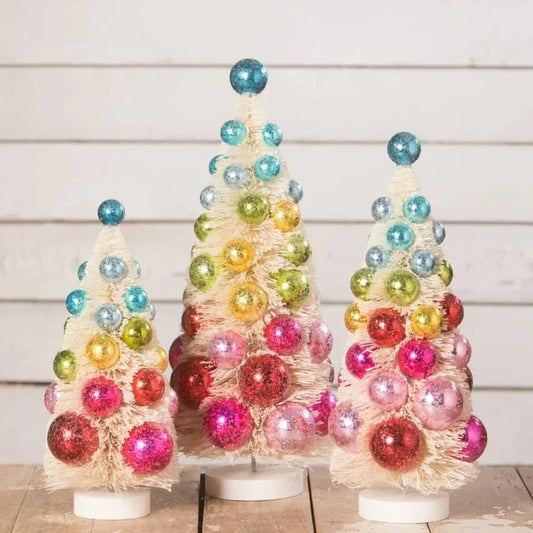 Bright Hues Polka Dot Bottle Brush Holiday Christmas Trees Set/3 by Bethany Lowe Designs