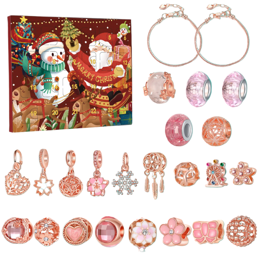 Jewelry set with Christmas-themed advent calendar and various charms and beads.
