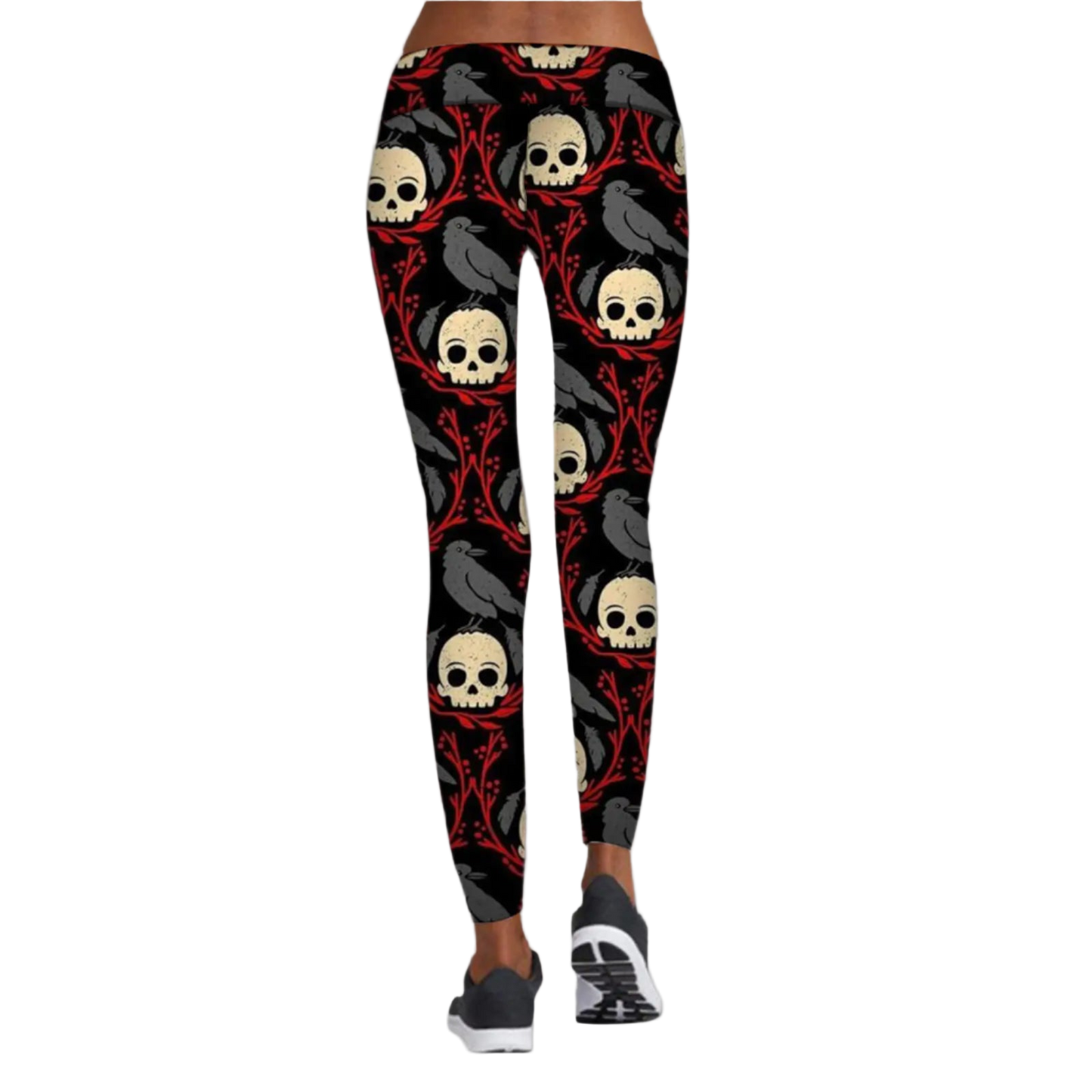 Leggings with skull and crow pattern on a white background