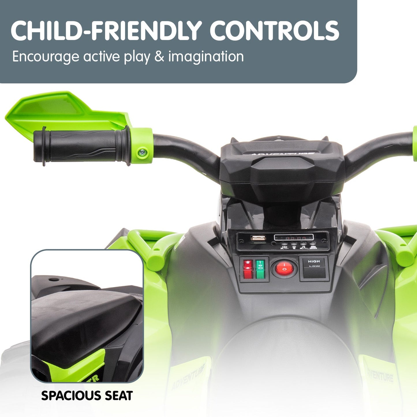 NNEDPE GTS99 Kids Toy Electric Ride On Quad Bike Toy ATV 50W - Green