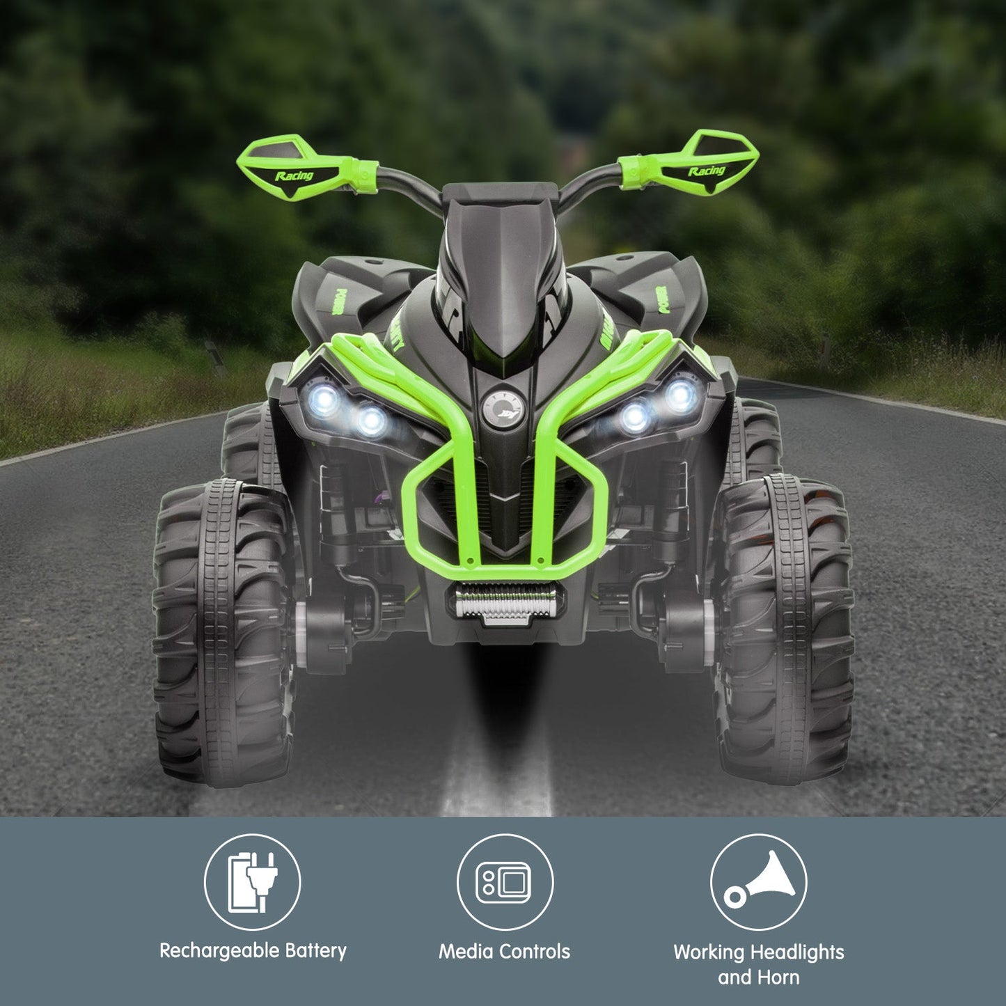 NNEDPE GTS99 Kids Toy Electric Ride On Quad Bike Toy ATV 50W - Green