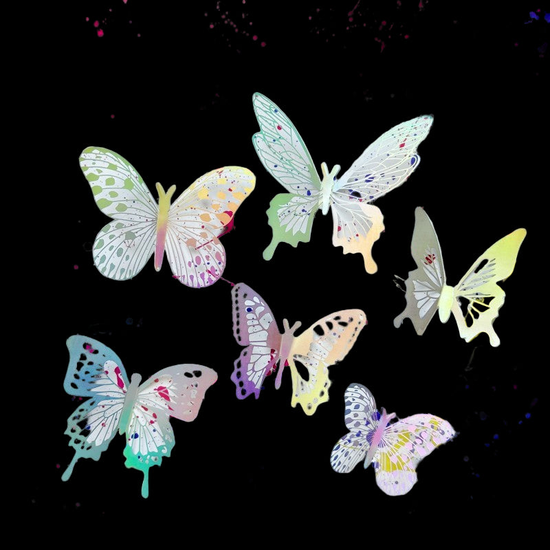 Colorful butterfly illustrations on a white background with paint splashes