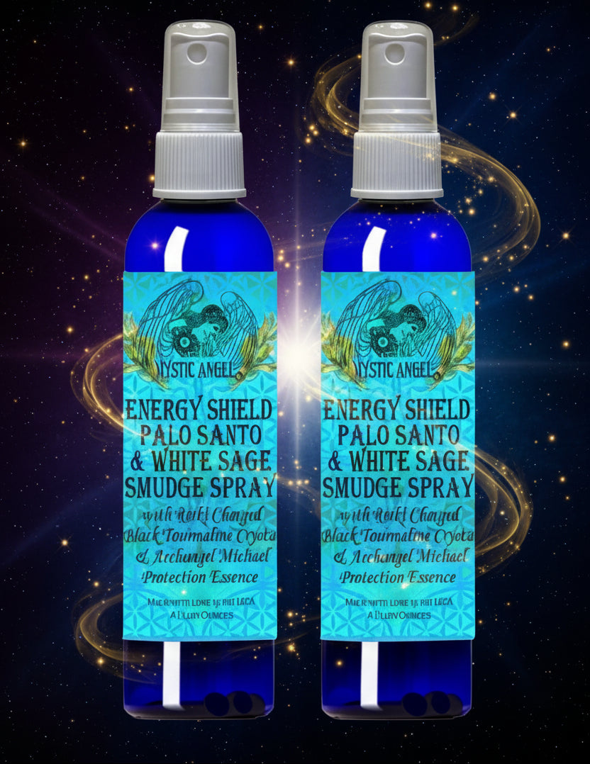 Archangel Michael Energy Shield - Palo Santo & White Sage Smudge Spray with Black Tourmaline Crystals for Energy Clearing & Protection - Lucky Girl Gifts