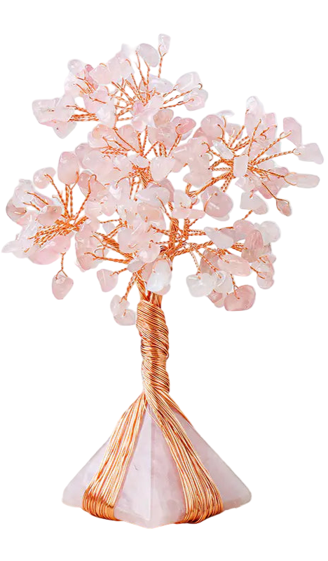 Decorative crystal tree on a wooden surface with a light background