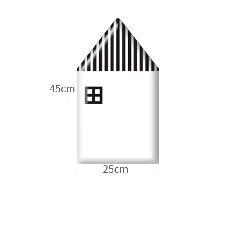 Measurement chart with a black and white striped object and dimensions on a white background