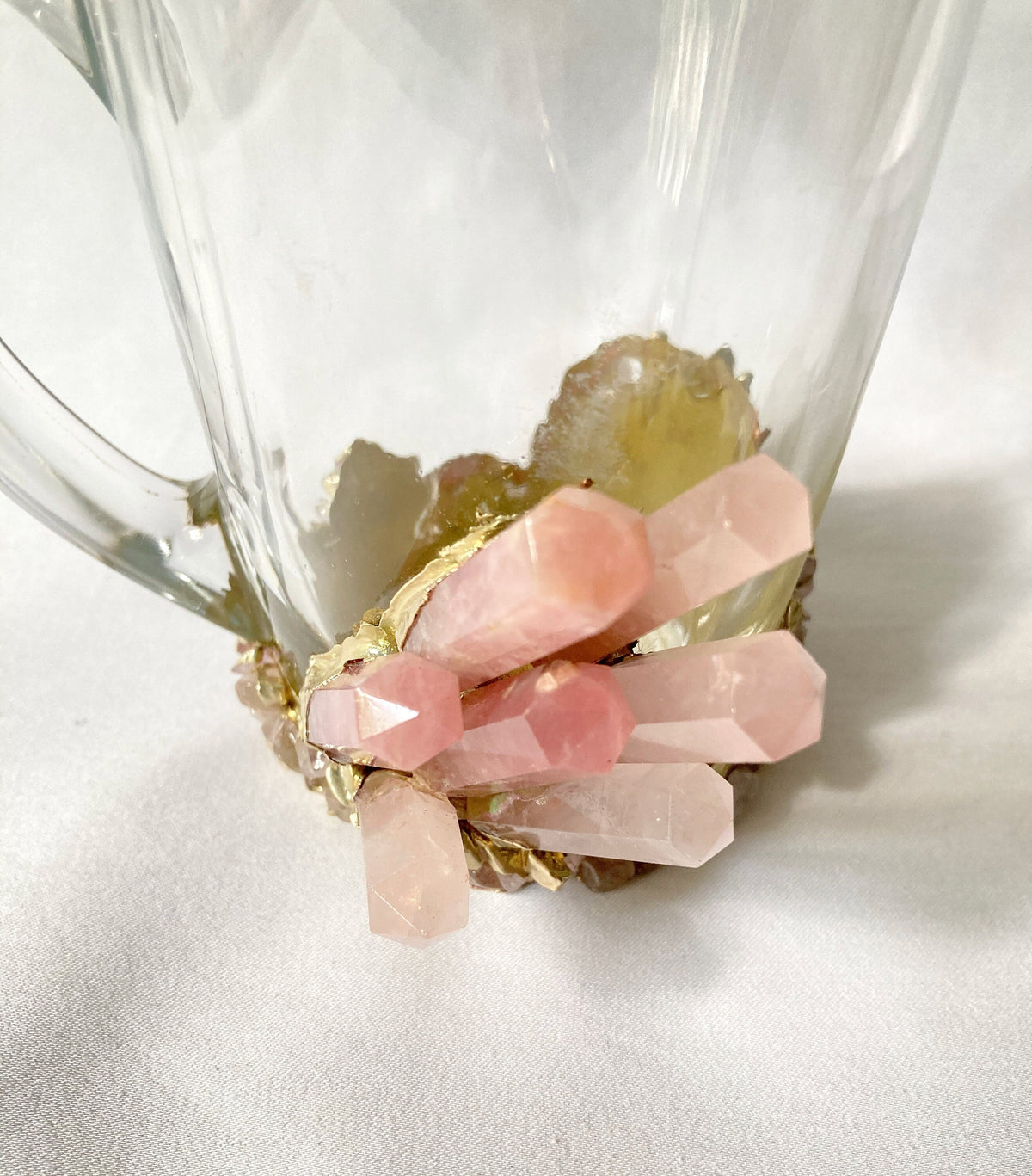 Set of 2 Rose Quartz Crystal Mugs | Gold Plated Glass Coffee/Tea/Juice Mugs with Semi-precious Agate | 11 oz/320 ml - Lucky Girl Gifts