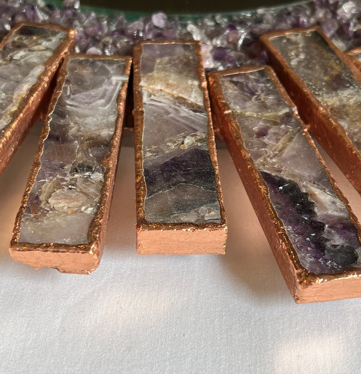 Starburst Handmade 20" Round Rose Gold Amethyst Mirror with Amethyst Crystal Gemstones - Lucky Girl Gifts