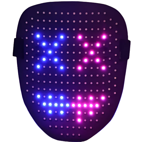 LED mask with purple and blue lights on a white background