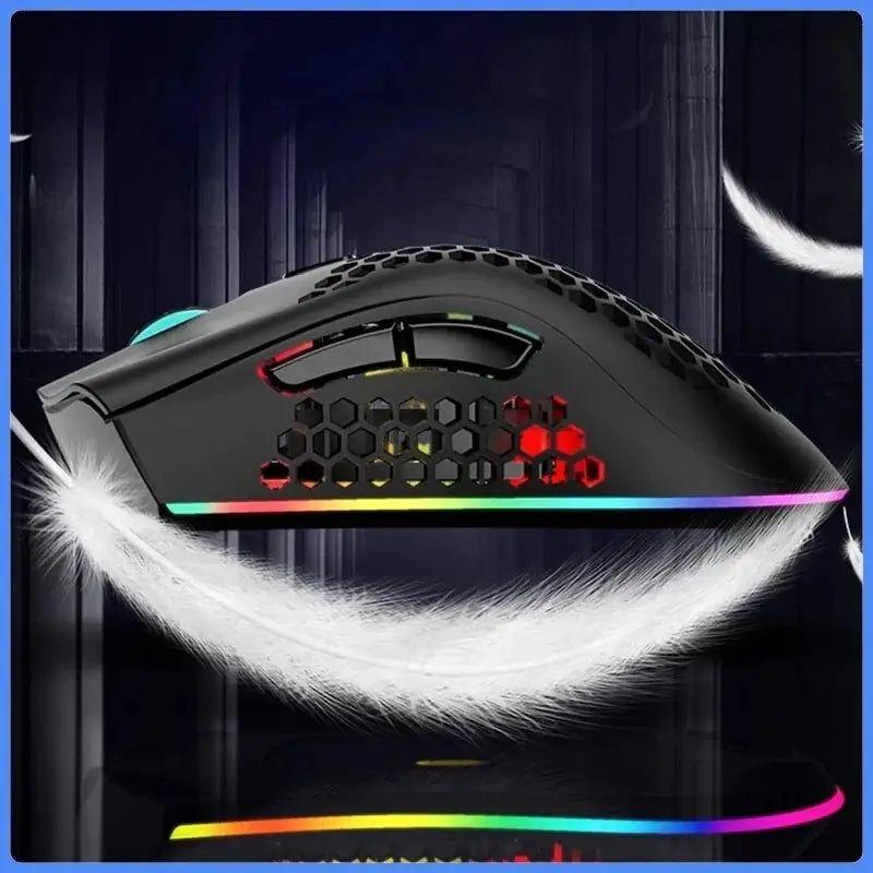 Gaming mouse with RGB lighting on a dark background