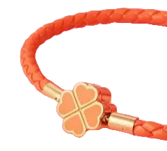 Orange bracelet with a gold clasp on a pink background