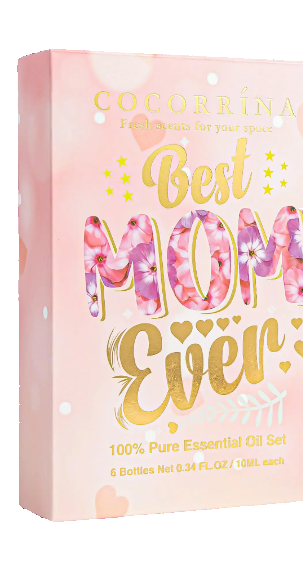 Set of essential oil bottles with a 'Best Mom Ever' gift box
