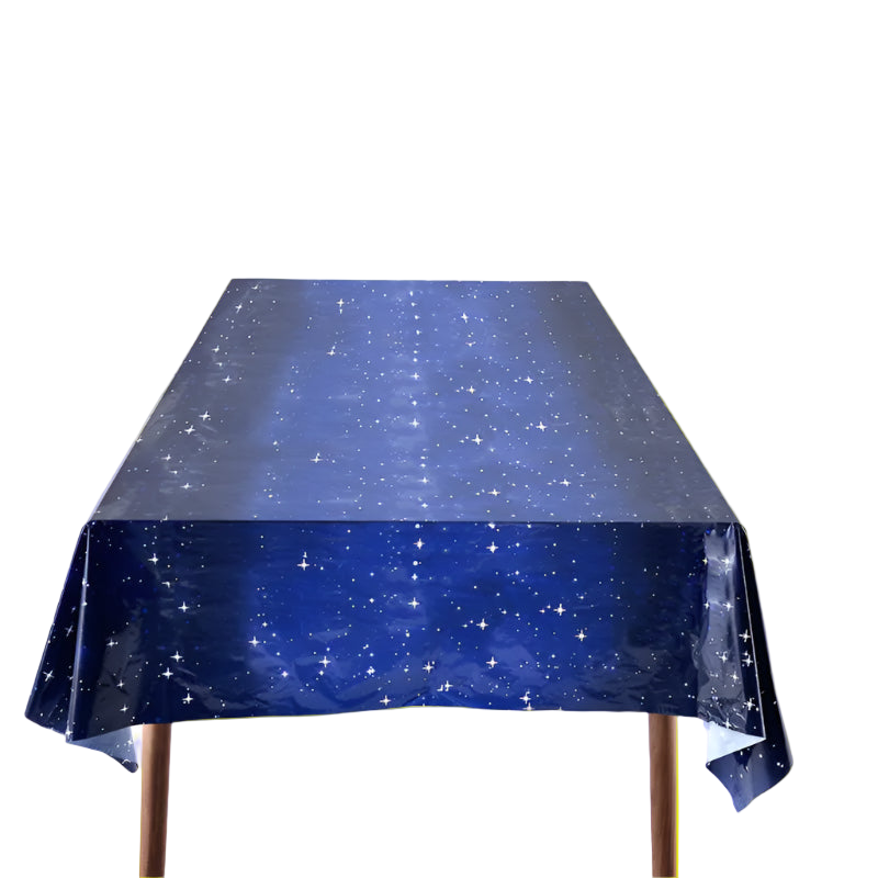 Tablecloth with starry night design on a white background