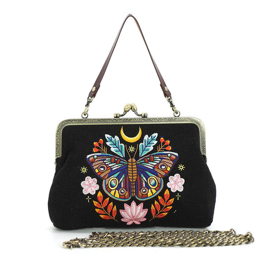 Moon Moth Vintage-Inspired Kisslock Handbag - BLACK-0