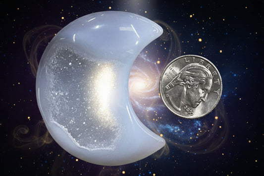 Druzy Agate Crescent Moon Carvings for Intuition and Energy Healing - Lucky Girl Gifts