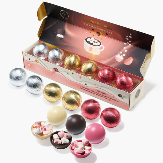 Hot Chocolate Bombs - Set of 6-3 Flavors of White, Fudge Brownie, Strawberry Chocolates - Delicious Cocoa Bombs Filled with Marshmallows - Classic Bomb Gift Set, Melting Marshmallow Delicious Gifts-0