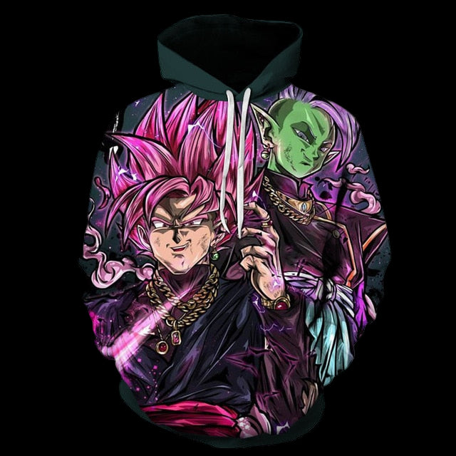 Hoodie with a colorful character design on a white background