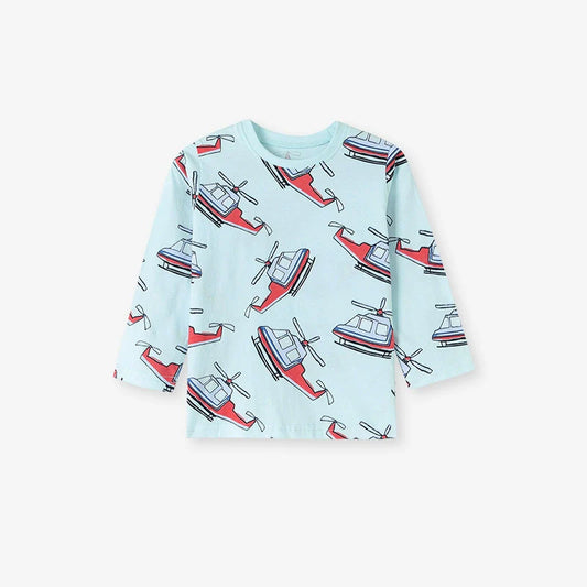 Autumn Arrival Kids Boys Helicopters Cartoon Pattern Crew Neck Long Sleeves Top Sweatshirt-0