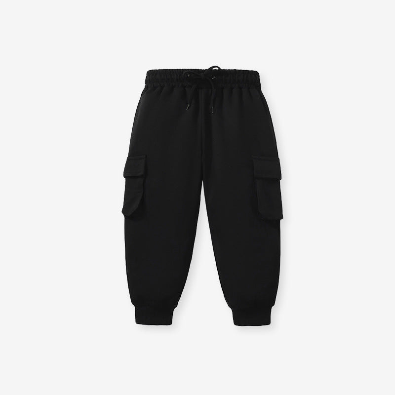 European And American Children’s Autumn Cotton Boys’ Work Pants – Black Casual Kids Trousers
