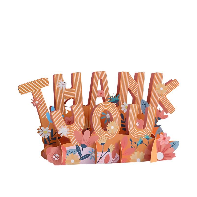 3D paper craft with 'THANK YOU' text on a soft background