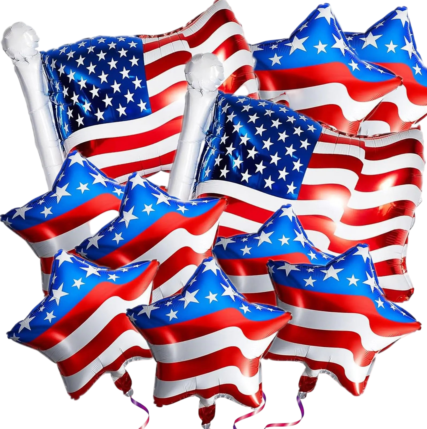 American flag-themed balloons on a white background