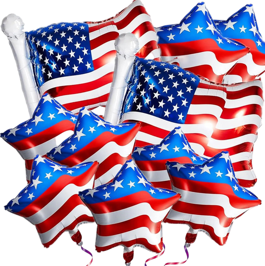 American flag-themed balloons on a white background