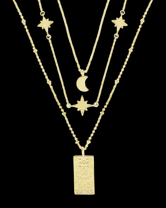 Moon, Star, & Tarot Card Layered Necklace by Sterling Forever