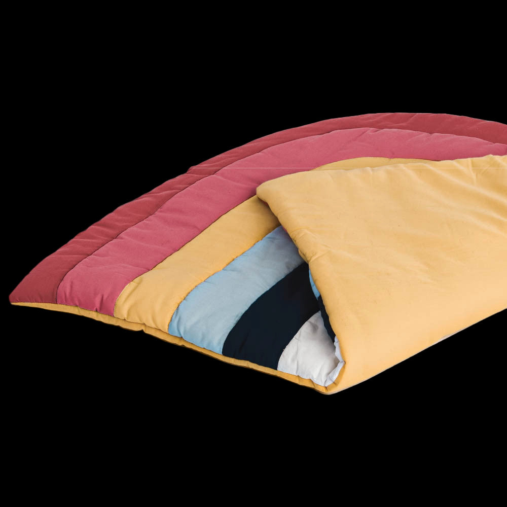 Multicolored sleeping bag on a white background