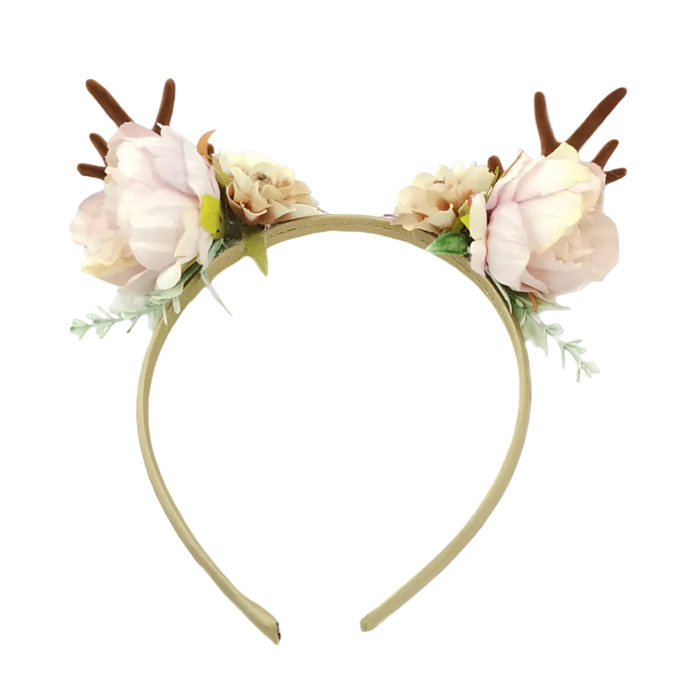 Floral headband with antlers on a white background