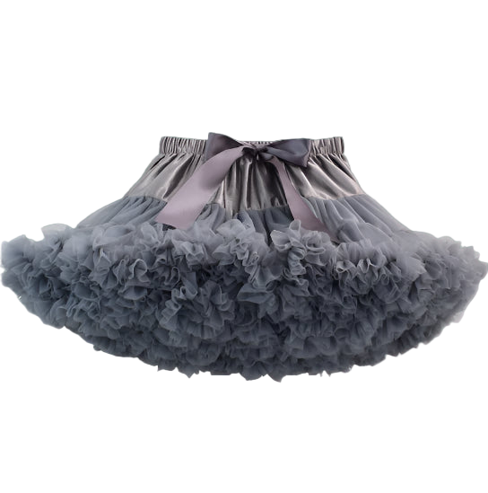 Gray tutu skirt with a ribbon on a white background