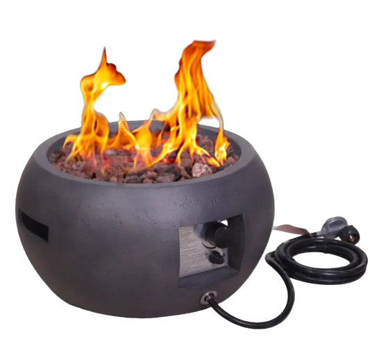 Portable fire pit with flames on a white background