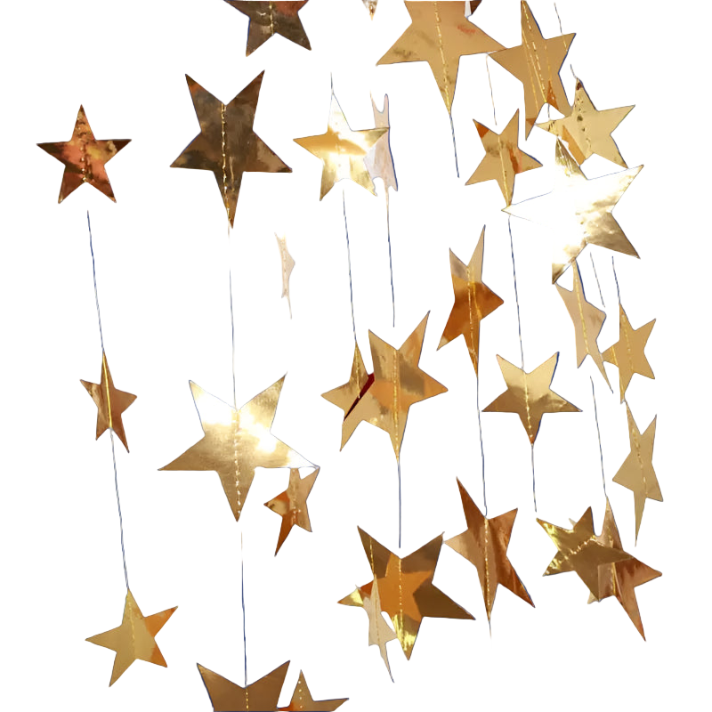 Gold star-shaped decorations on a textured white background